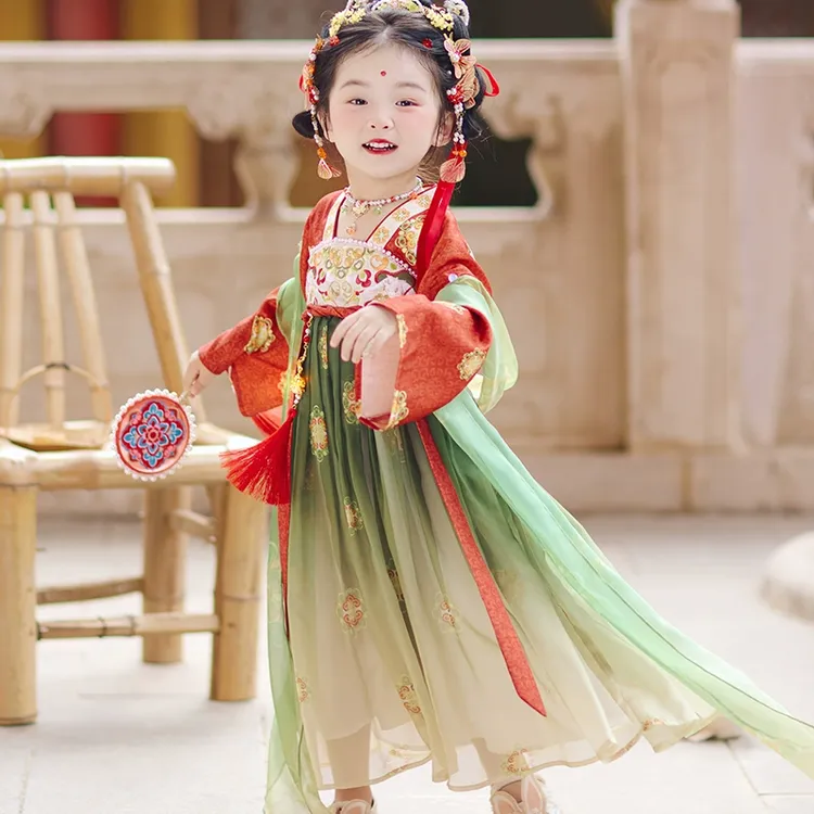 夜宴女童唐装国风汉服秋季古装连衣裙襦裙小女孩中秋表演服公主裙