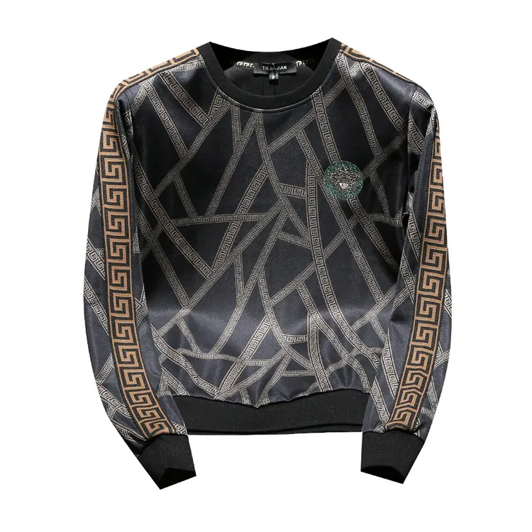 DASELUENA/达司勒娜潮牌刺绣休闲男士卫衣秋冬季修身印花长袖t恤