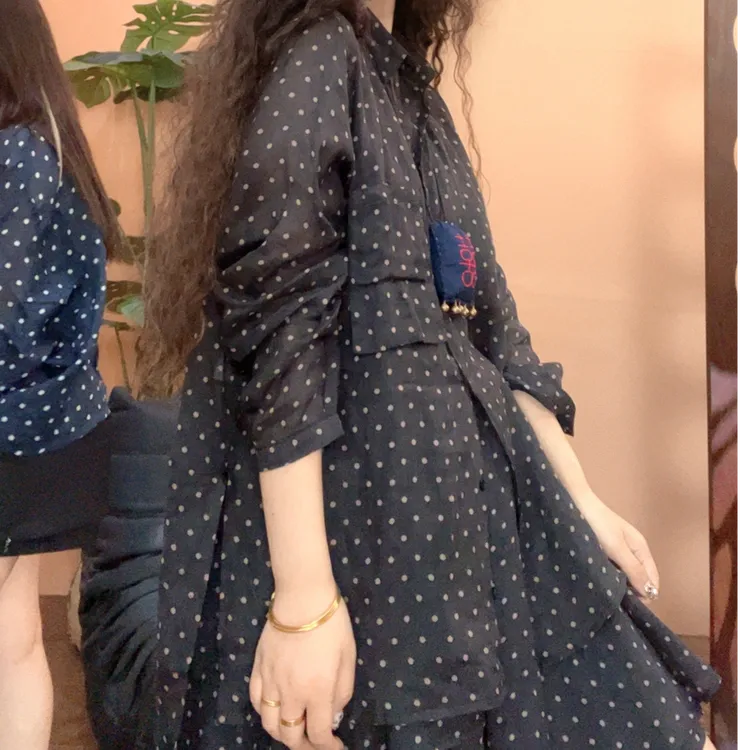 museguhui/木色古汇25715#长袖波点气质时尚显瘦夏季休闲苎麻衫