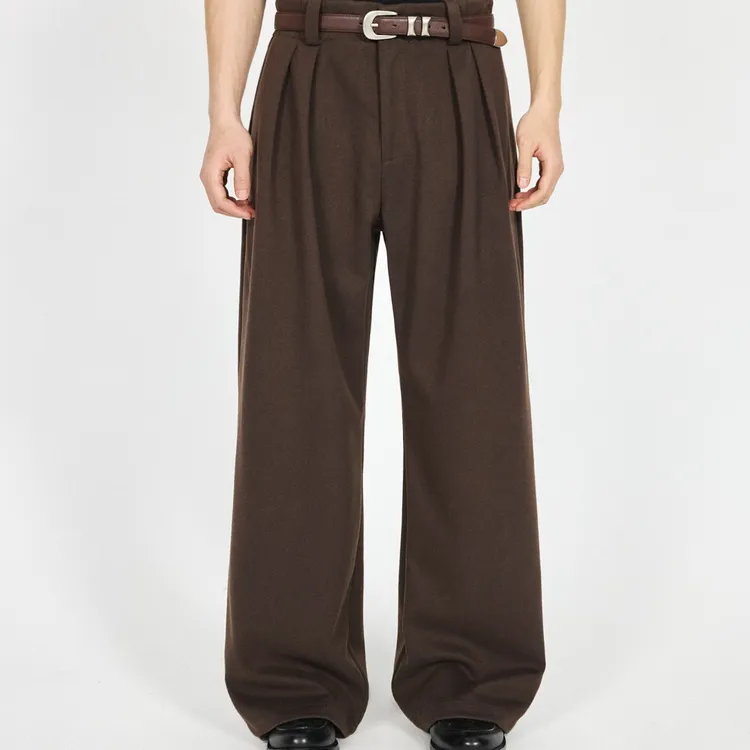 【橱窗】Stay the Night 600g毛呢混纺双反褶A字微阔西裤通勤长裤