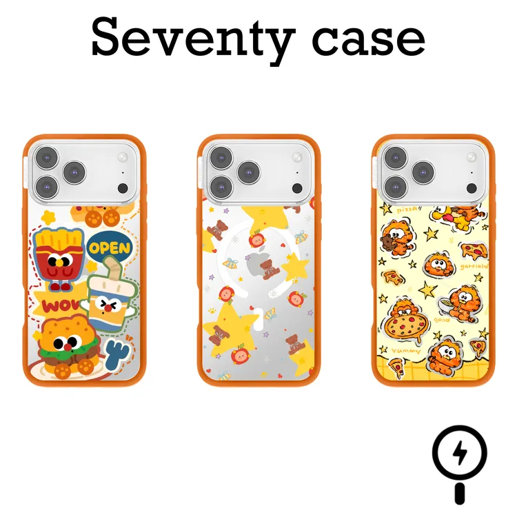 （包相机键）橙色边框卡通涂鸦手机壳适用苹果iphone16/17promax