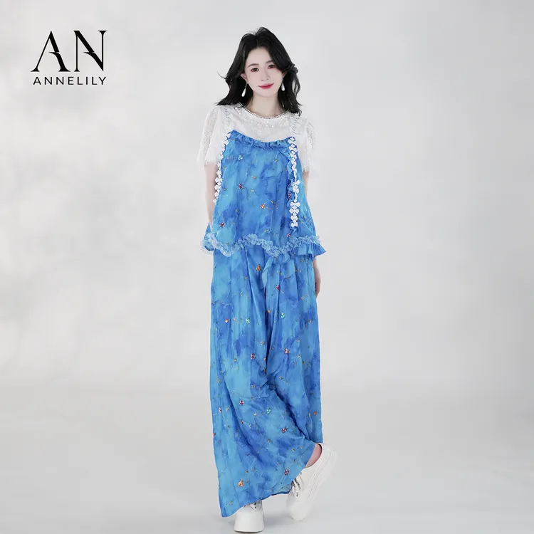 ANNELILY安甜甜【梦蕊】新款设计感休闲百搭长裤套装AT2505011