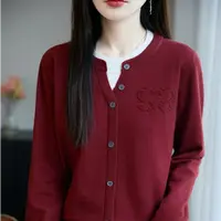 拼接假两件针织开衫女简约立体装饰圆领毛衣外套显瘦打底早秋长袖