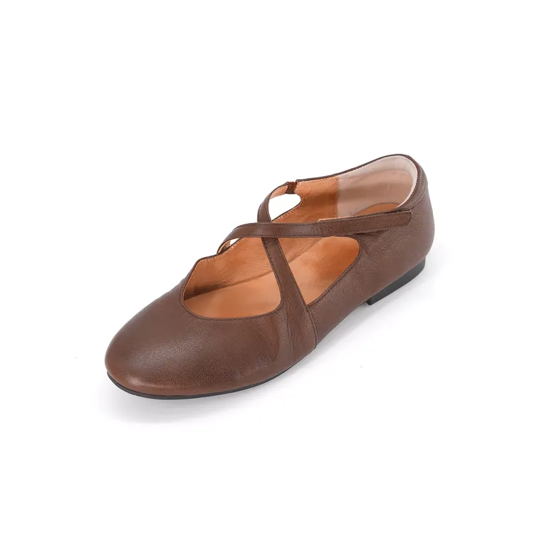 小刚懂鞋】 舒适交叉带浅口女鞋玛丽珍软底软面羊皮小单鞋 8866-6