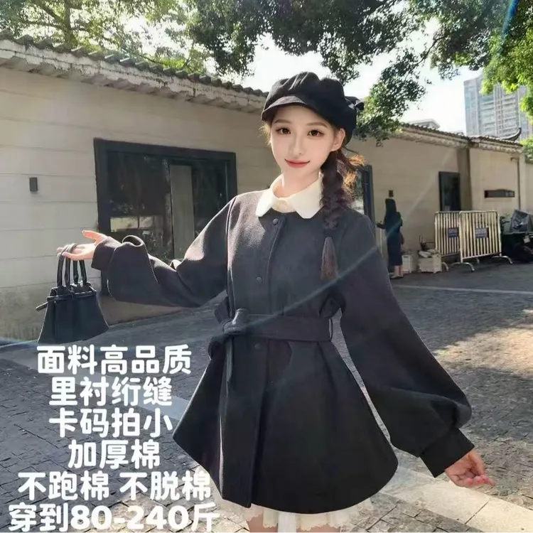 网红冬季保暖加厚毛呢外套女2025秋冬显瘦灯笼袖小个子大衣爆款