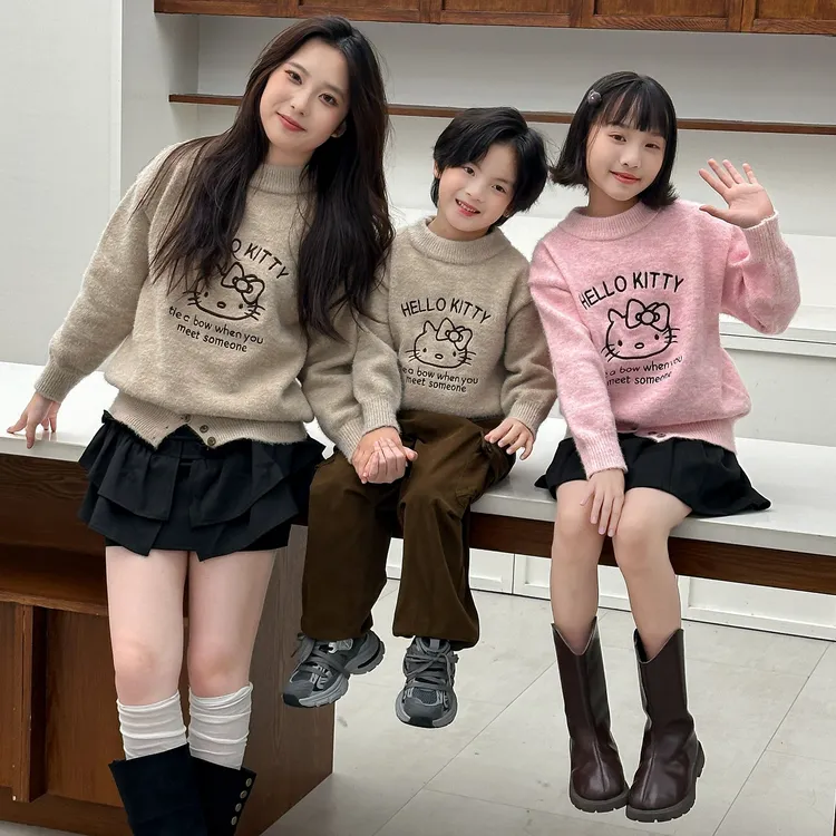 亲子套装秋冬春秋休闲风少女风学院风格子套头潮流外搭内穿毛衣