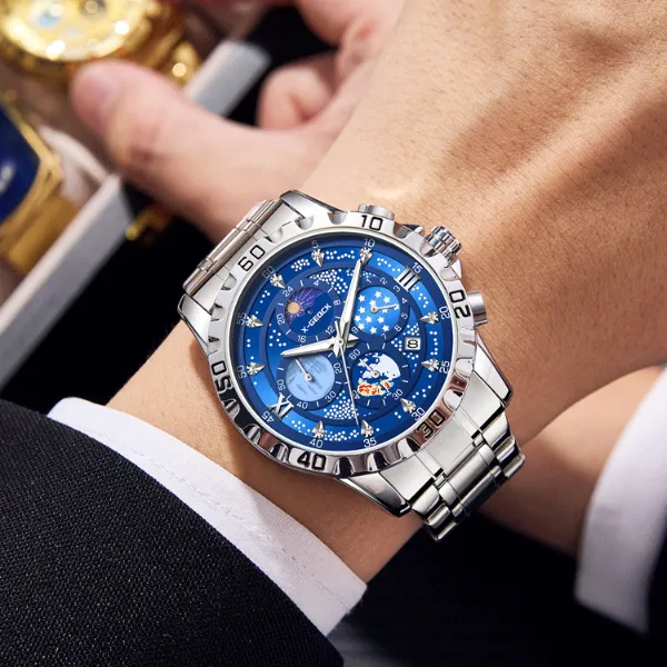 时尚手表男款商务学生夜光防水石英高级感男士多功能星辰大海手表