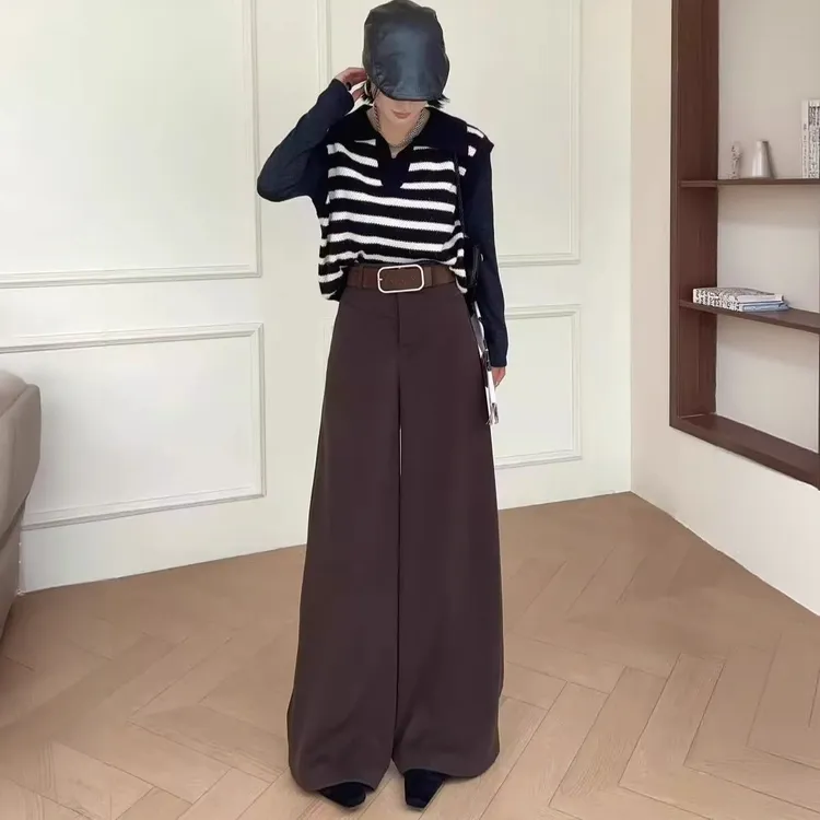 【加绒加厚】毛呢阔腿裤女秋冬季高级感垂感宽松拖地高腰休闲西装裤