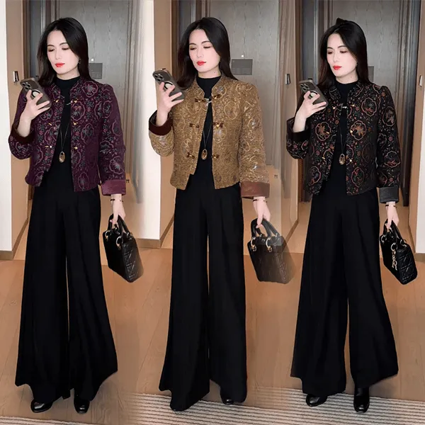 新中式穿搭气质国风夹棉棉服女2025秋冬新款时尚洋气提花短外套潮