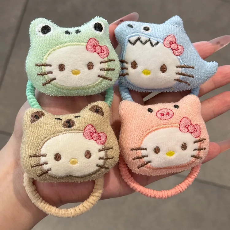 新款卡通毛绒变装KT猫发圈秋冬毛绒公仔少女马尾发绳超萌百搭头绳