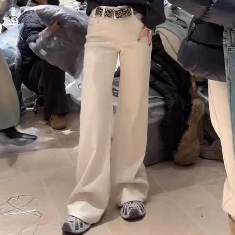 冬季新款时尚百搭加厚加绒时尚高腰刺绣豹纹腰带牛仔裤LK2508669