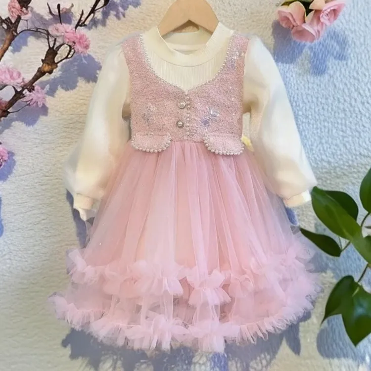 蓬蓬裙新款秋季女童长袖小香风连衣裙秋装中小童洋气表演服女宝