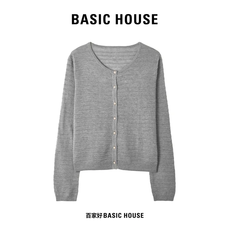 Basic House/百家好新款设计师款单排扣条纹针织衫4982 MM