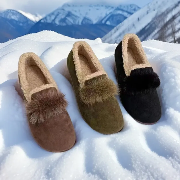 毛毛鞋女2025新款加绒豆豆鞋软底毛舒适保暖C9