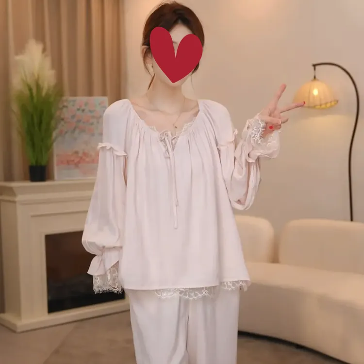 甜美风纯棉春秋新款宫廷风长袖睡衣女士家居服套装可外穿甜美宽松