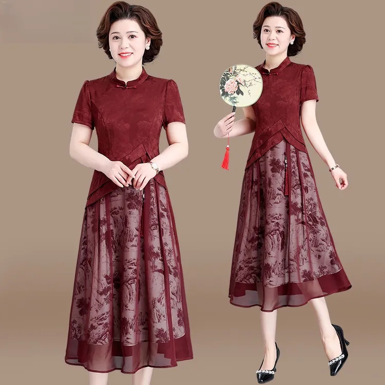 妈妈夏装洋气连衣裙夏季喜婆婆婚宴装2025新款中老年女装礼服裙子