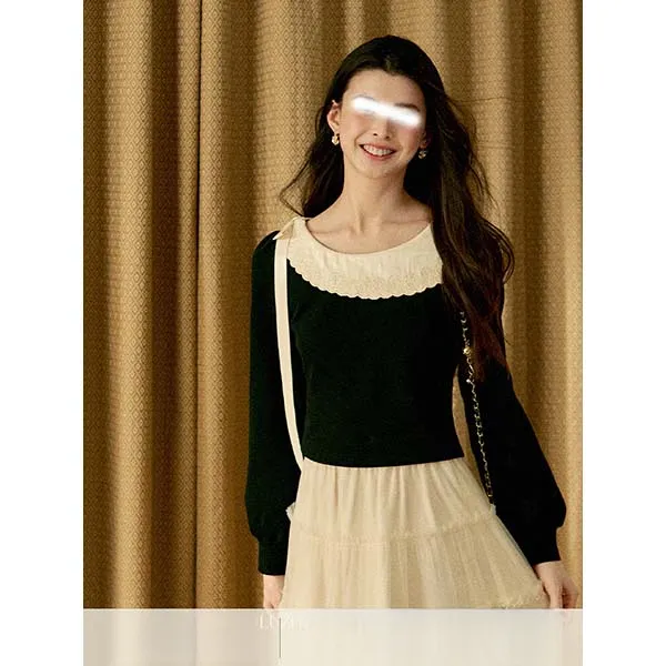 MISU/糜素法式复古miu系黑·通勤长袖正肩t恤女秋季高级感上衣早秋