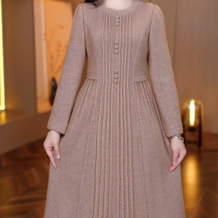 秋冬中长裙大码连衣裙加厚显瘦中长款连衣裙