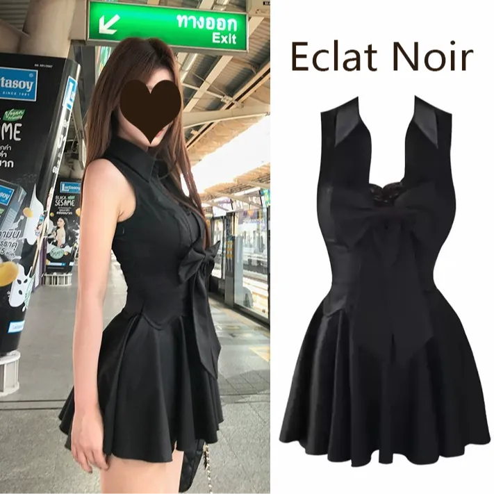 Eclat Noir蕾丝连衣裙黑色辣妹收腰夏季纯欲风显瘦显腿长气质性感