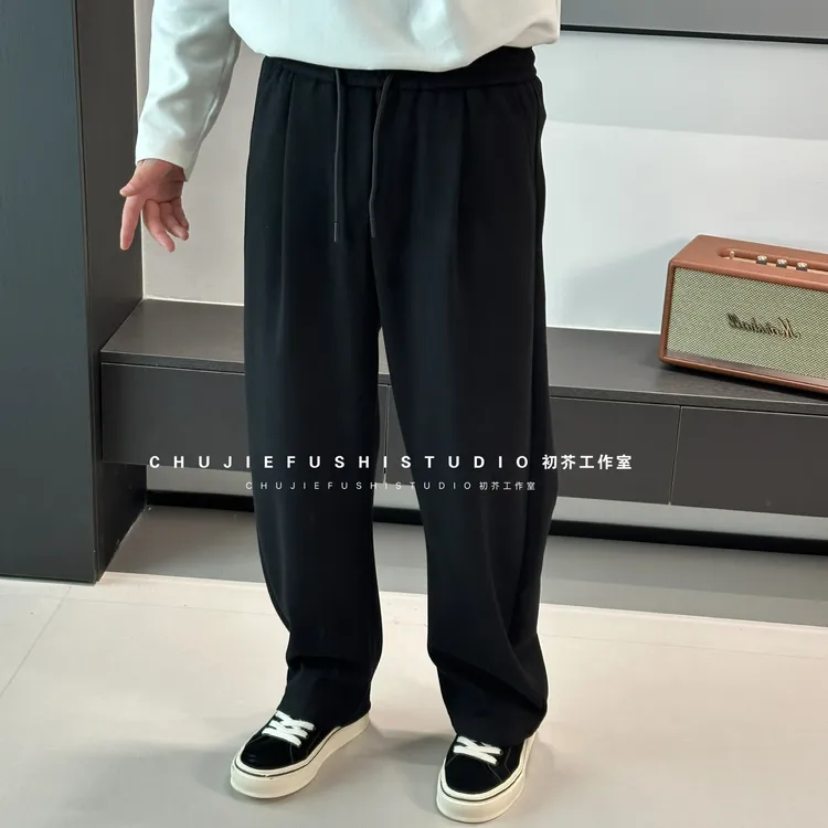 CHUJIE韩版时尚微宽松羊毛混纺百搭直筒休闲裤