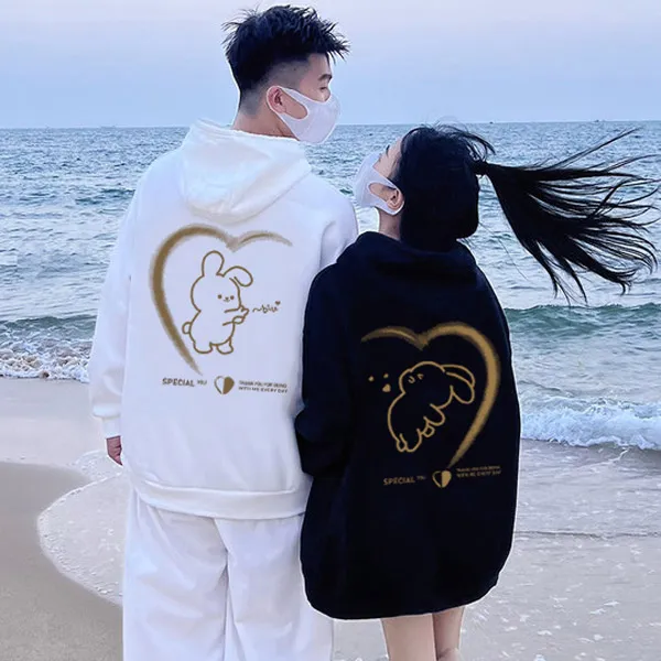 2025早秋冬网红两件爱心情侣外套装连帽卫衣服男女同款慵懒风上衣