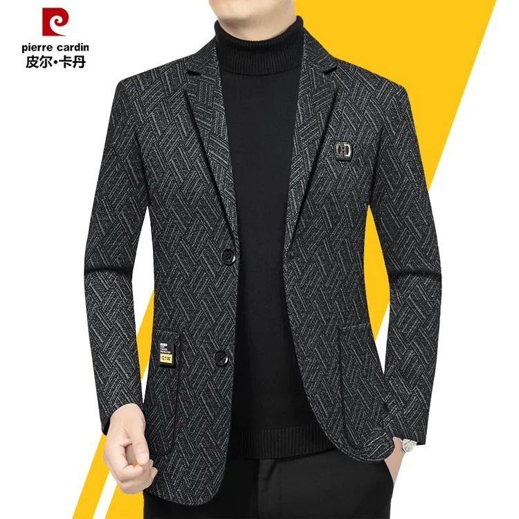 皮尔卡丹2025秋季新款雪尼尔毛呢西服外套男免烫抗皱单件休闲西装