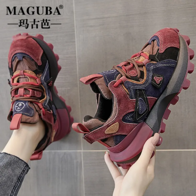 MAGUBA/玛古芭老爹鞋女厚底增高拼色舒适透气秀气时尚休闲阿甘鞋