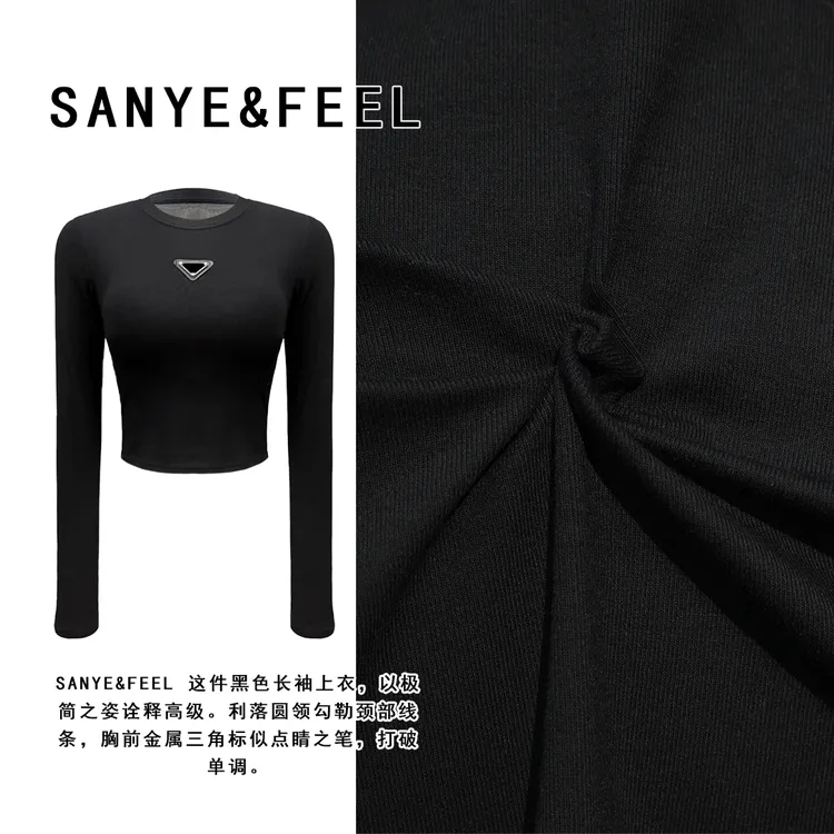 sanye&feel/妍三也【韩女秘密】秋季新款网纱三角标修身上衣53047YX