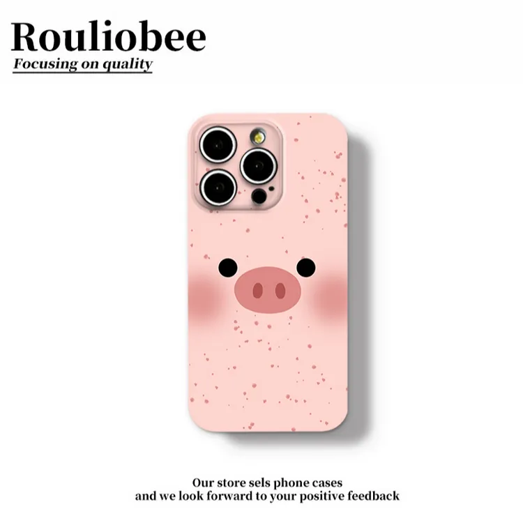 泼墨粉猪表情适用苹果17promax手机壳iPhone16华为vivo小米oppo套
