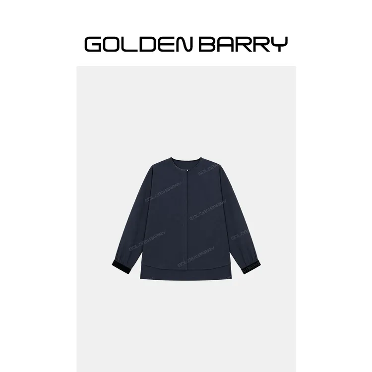 GOLDENBARRY「云柔尘禾」丝绒百搭舒适简约拼接长袖衬衣216002