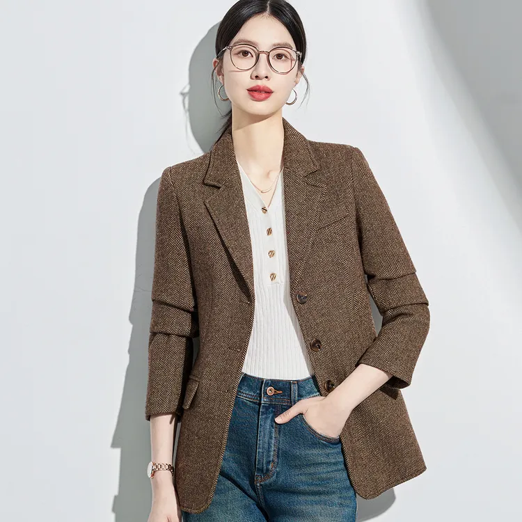 毛呢西装外套女冬季新款女装高级羊毛上衣小个子休闲女士加厚西服
