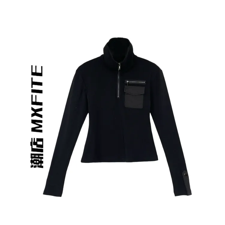 MXFITE潮店秋季新款个性高领拉链长袖修身显瘦打底衫（LF72023）
