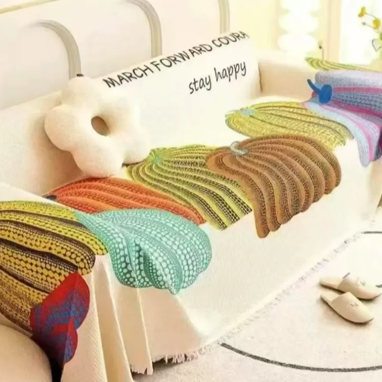 多彩南瓜90*180高端棉麻A类多尺寸流苏沙发毯棉麻混纺四季沙发巾