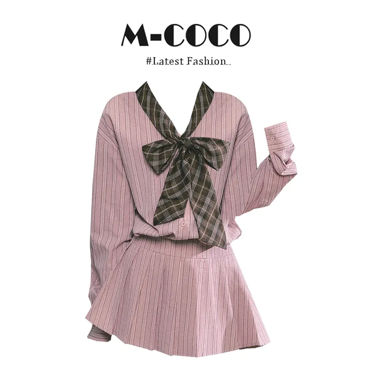 MARIE.COCO法式条纹长袖衬衫连衣裙2025秋季新款收腰显瘦通勤短裙