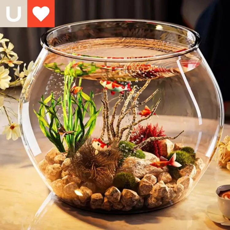 友耐仿生态玻璃缸塑料耐摔圆形小鱼缸一体成型客厅小型自主diy