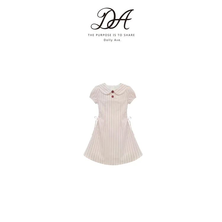 【现货】Dolly Ave 小樱 高定提花甜美条纹女童收腰娃娃领连衣裙
