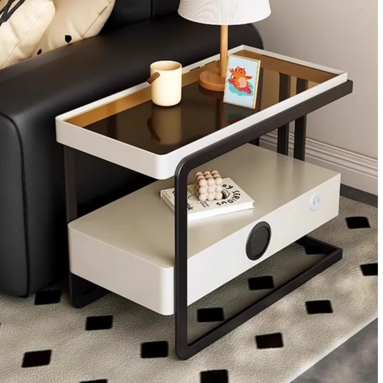 意式极简智能沙发边几轻奢高级客厅可移动沙发边柜侧边柜皮质角几