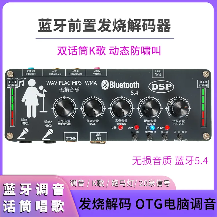 发烧蓝牙前置调音板无损U盘播放话筒K歌OTG电脑调音动态跑马灯