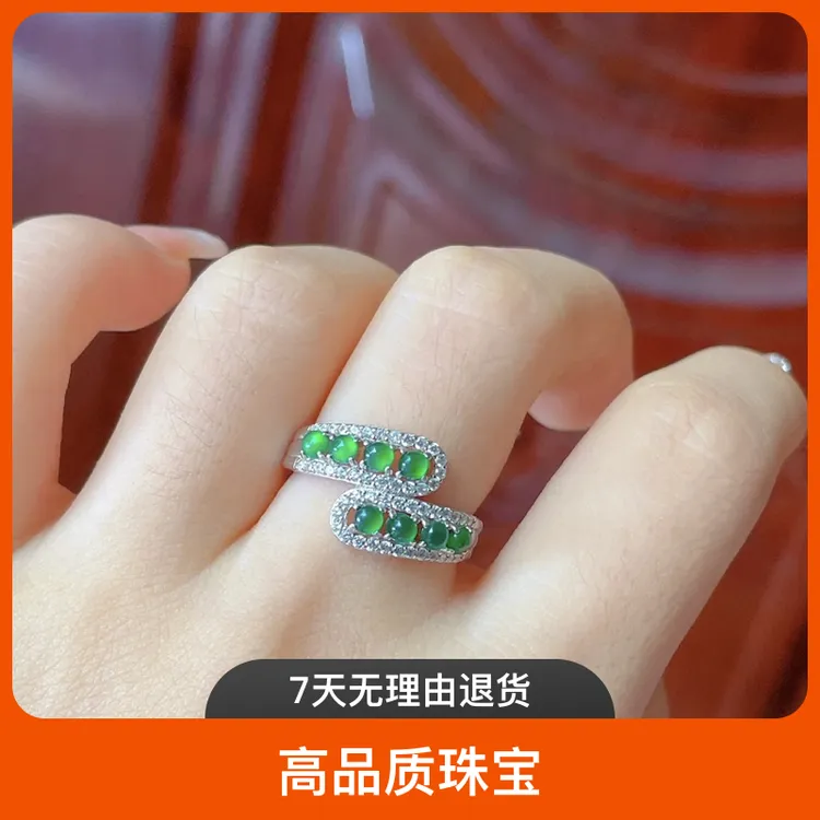 925银戒指 爆款新款S925银镶嵌天然高冰满绿蛋面女戒指高品质珠宝