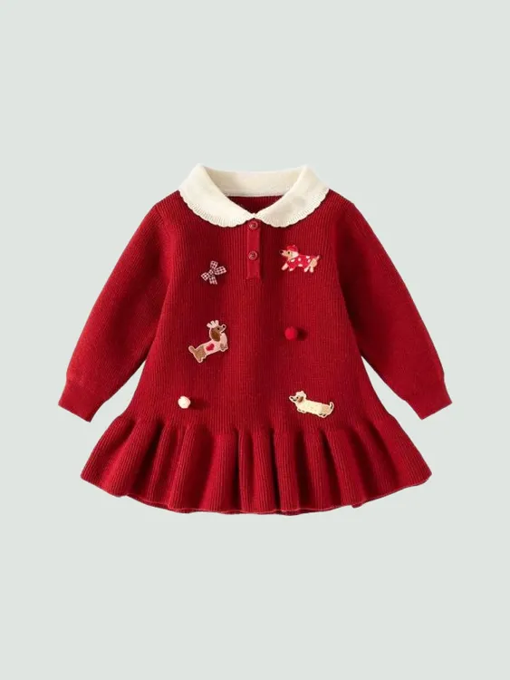 2025女童连衣裙秋装洋气儿童针织公主裙一周岁宝宝礼服抓周宴秋冬