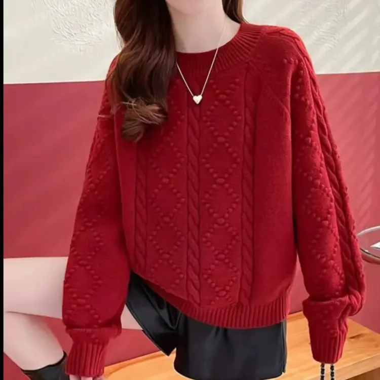 秋冬女装新款圆领长袖毛衣宽松针织衫