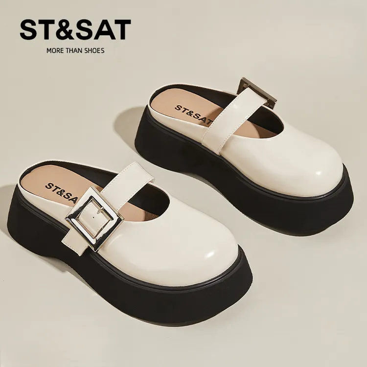 星期六真皮轻奢包头女外穿时尚凉拖鞋夏季百搭一脚蹬鞋子裙子