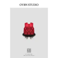 OYBN欧阳贝妮【千禧】微胖大码新中式鸵鸟毛拼接刺绣马夹1497
