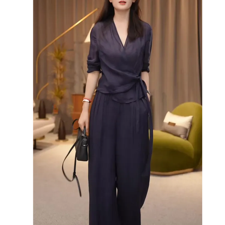 高级感时尚韩版休闲套装女2025夏季新款轻奢显瘦减龄上衣+长裤