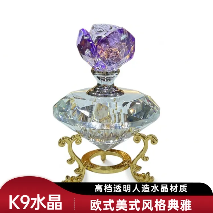 K9水晶钻石玫瑰花香水瓶摆件装饰品高档透明梳妆台艺术品