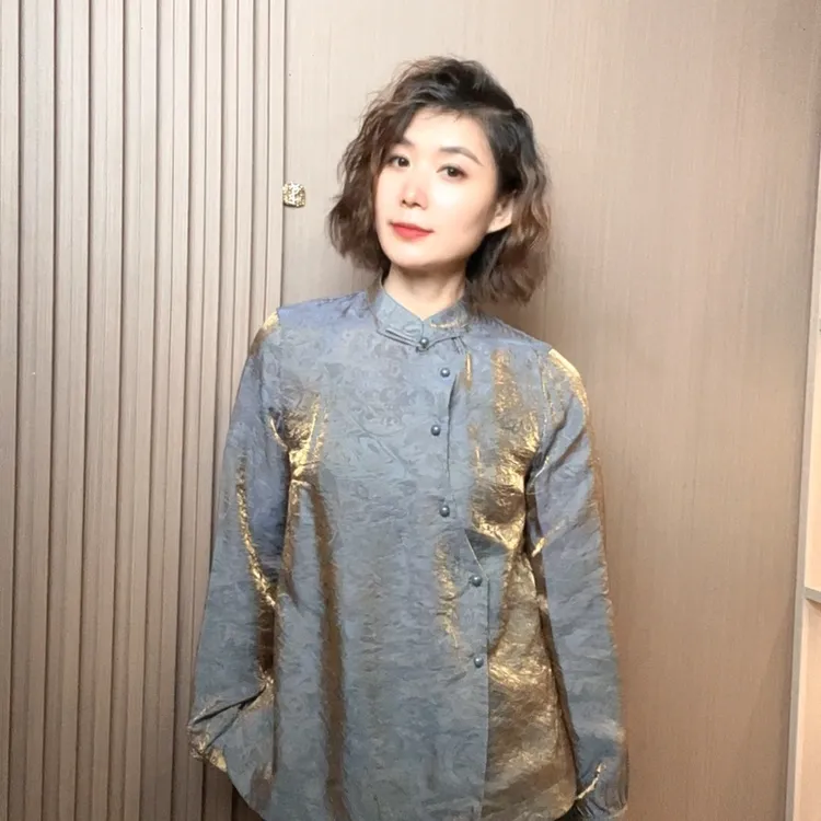 褶皱立领秋冬长袖中式新提花衬衫女网红上衣时尚气质衬衣新中式