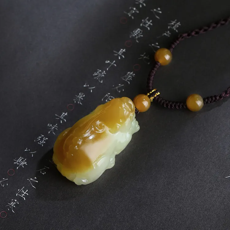 【孤品收藏】天然和田玉糖白貔貅编绳挂件项链招财女士男士吊坠