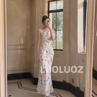 【现货】LUOLUOZ【白茶时光】气质捏褶无袖时尚长款收腰连衣裙JF221