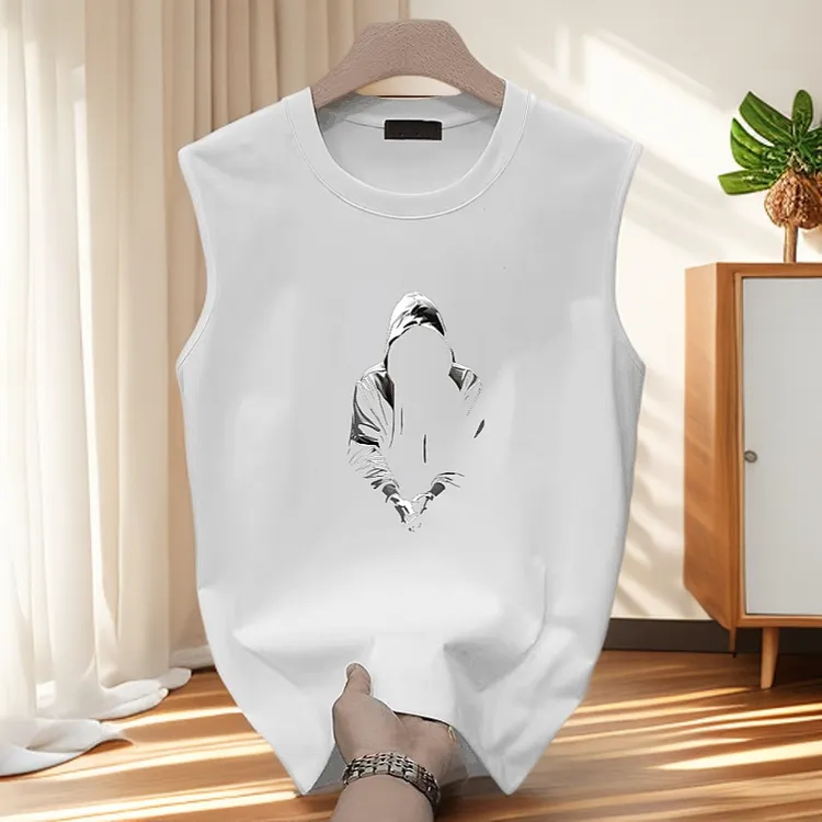 仓石一树夏季透气无袖t恤背心男款美式坎肩健身创意纯棉宽松上衣