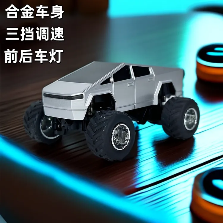 新款桌面遥控车合金车身大脚特斯拉炫酷灯光可手机遥控儿童礼物